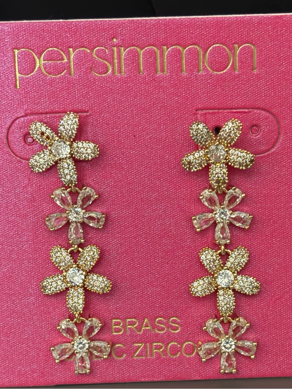 Persimmon Brass Cubic Zirconia Floral Drop Earrings